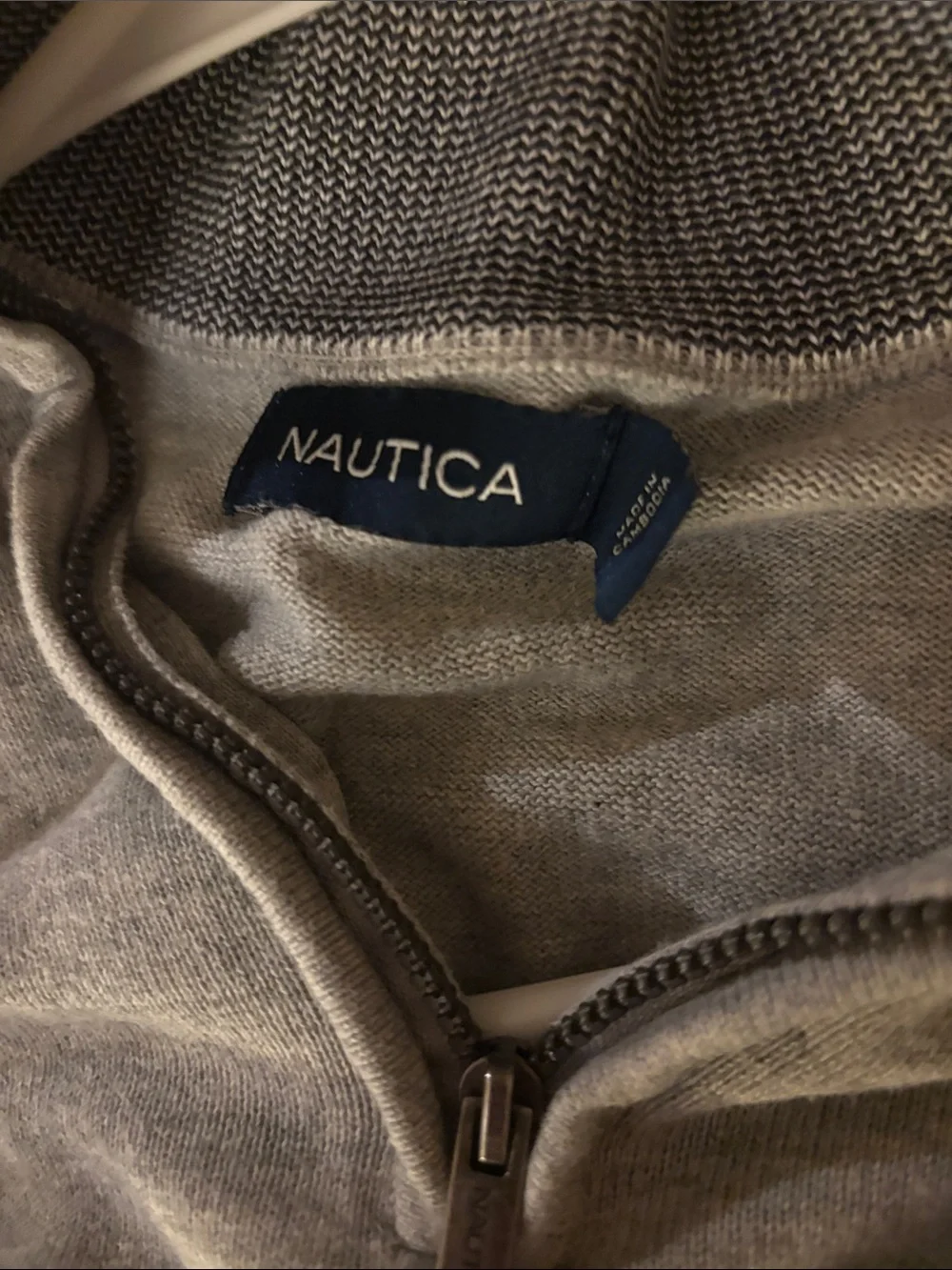 Nautica Men's Light Gray Half-Zip Sweater with Navy Sail Logo